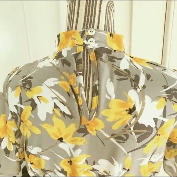 Floral Choker Collar Surplice V Elastic Waist Day Dress Peach Love S Grey Yellow - Picture 8 of 16